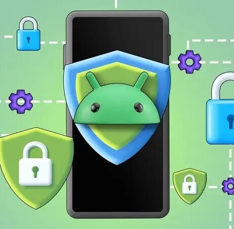 «تصویر گرافیکی ویروس دیجیتال با قفل امنیتی، نماد تهدیدات سایبری و ضرورت تنظیمات حریم خصوصی در موبایل»